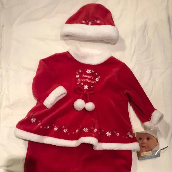 Christmas oufit infant girls new size 6 mos Santa's Sweetheart cotton polyester - Picture 1 of 2